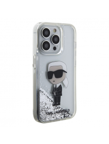 Karl Lagerfeld Liquid Glitter Karl Head-fodral till iPhone 15 Pro Silver