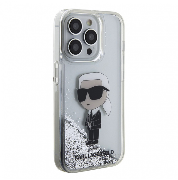Karl Lagerfeld Liquid Glitter Karl Head-fodral till iPhone 15 Pro Silver