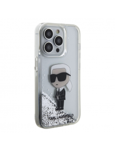 Karl Lagerfeld Liquid Glitter Karl Head-fodral till iPhone 15 Pro Silver