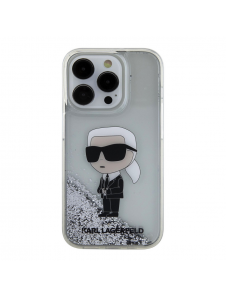 Karl Lagerfeld Liquid Glitter Karl Head-fodral till iPhone 15 Pro Silver