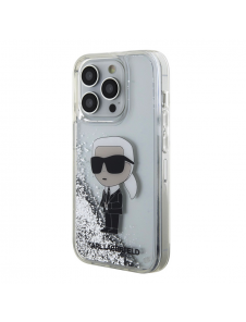 Karl Lagerfeld Liquid Glitter Karl Head-fodral till iPhone 15 Pro Silver