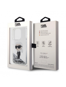 Karl Lagerfeld Liquid Glitter Karl Head-fodral till iPhone 15 Pro Silver