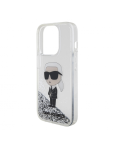 Karl Lagerfeld Liquid Glitter Karl Head-fodral till iPhone 15 Pro Silver