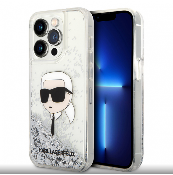 Karl Lagerfeld Liquid Glitter Karl Head-fodral till iPhone 15 Pro Max Silver