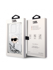 Karl Lagerfeld Liquid Glitter Karl Head-fodral till iPhone 15 Pro Max Silver
