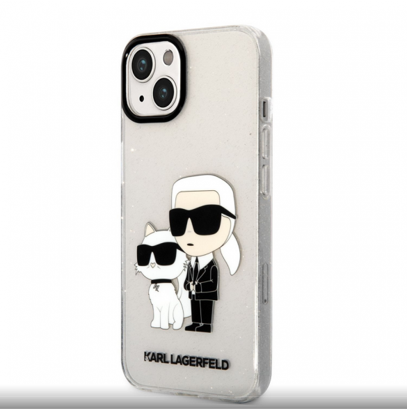 Karl Lagerfeld IML Glitter Karl och Choupette NFT-fodral till iPhone 13 Transparent