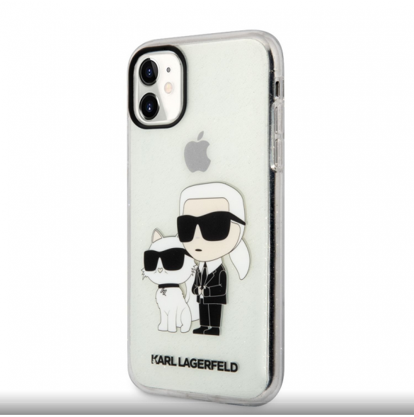 Karl Lagerfeld IML Glitter Karl och Choupette NFT-fodral till iPhone 11 Transparent