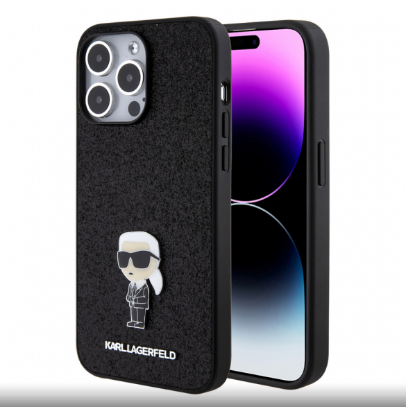 Karl Lagerfeld Fixed Glitter Metal Ikonik Fodral för iPhone 15 Pro Max Svart