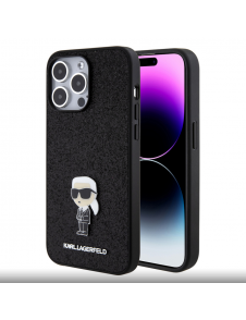 Karl Lagerfeld Fixed Glitter Metal Ikonik Fodral för iPhone 15 Pro Max Svart