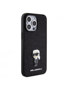 Karl Lagerfeld Fixed Glitter Metal Ikonik Fodral för iPhone 15 Pro Max Svart