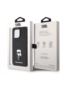 Karl Lagerfeld Fixed Glitter Metal Ikonik Fodral för iPhone 15 Pro Max Svart