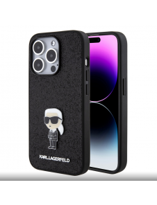 Karl Lagerfeld Fixed Glitter Metal Ikonik Fodral för iPhone 15 Pro Svart
