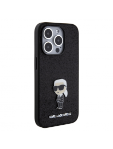 Karl Lagerfeld Fixed Glitter Metal Ikonik Fodral för iPhone 15 Pro Svart