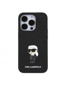 Karl Lagerfeld Fixed Glitter Metal Ikonik Fodral för iPhone 15 Pro Svart
