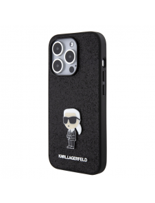 Karl Lagerfeld Fixed Glitter Metal Ikonik Fodral för iPhone 15 Pro Svart