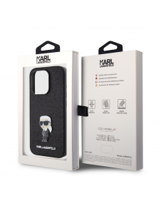 Karl Lagerfeld Fixed Glitter Metal Ikonik Fodral för iPhone 15 Pro Svart