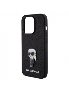 Karl Lagerfeld Fixed Glitter Metal Ikonik Fodral för iPhone 15 Pro Svart