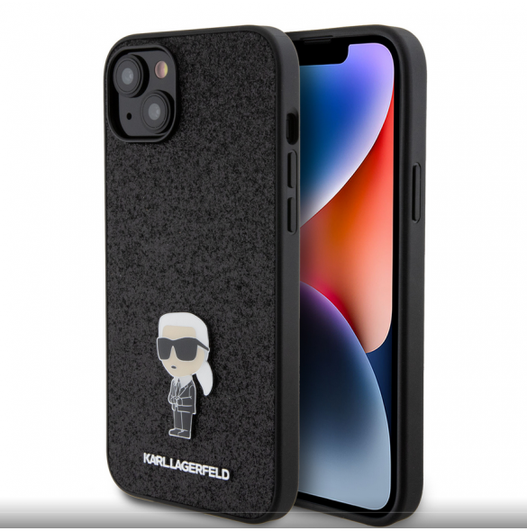 Karl Lagerfeld Fixed Glitter Metal Ikonik Fodral för iPhone 15 Plus Svart