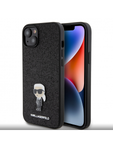 Karl Lagerfeld Fixed Glitter Metal Ikonik Fodral för iPhone 15 Plus Svart
