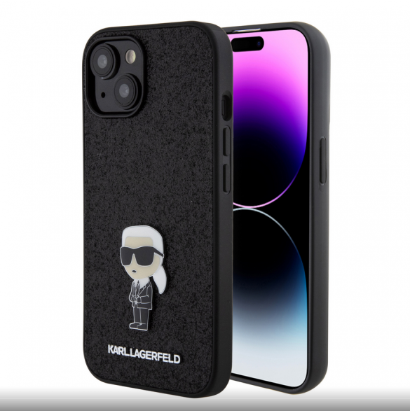 Karl Lagerfeld Fixed Glitter Metal Ikonik Fodral för iPhone 15 Svart