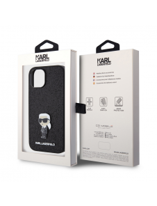 Karl Lagerfeld Fixed Glitter Metal Ikonik Fodral för iPhone 15 Svart