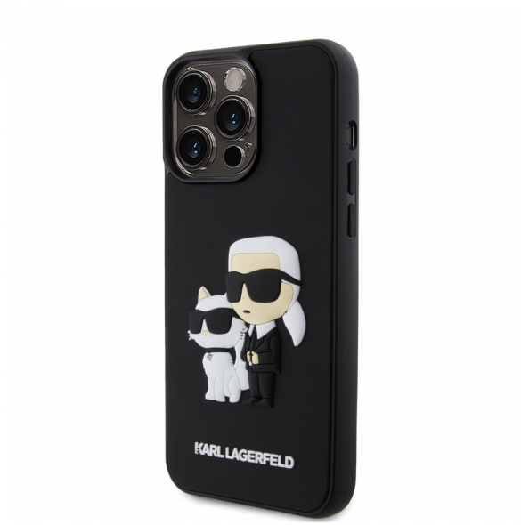 Karl Lagerfeld 3D-gummi Karl och Choupette-fodral till iPhone 15 Pro Max Svart