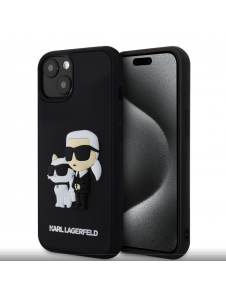 Karl Lagerfeld 3D Gummi Karl och Choupette Fodral till iPhone 15 Svart