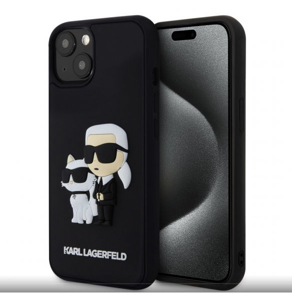 Karl Lagerfeld 3D Gummi Karl och Choupette Fodral till iPhone 15 Svart
