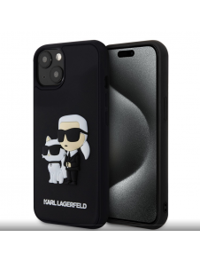 Karl Lagerfeld 3D Gummi Karl och Choupette Fodral till iPhone 15 Svart