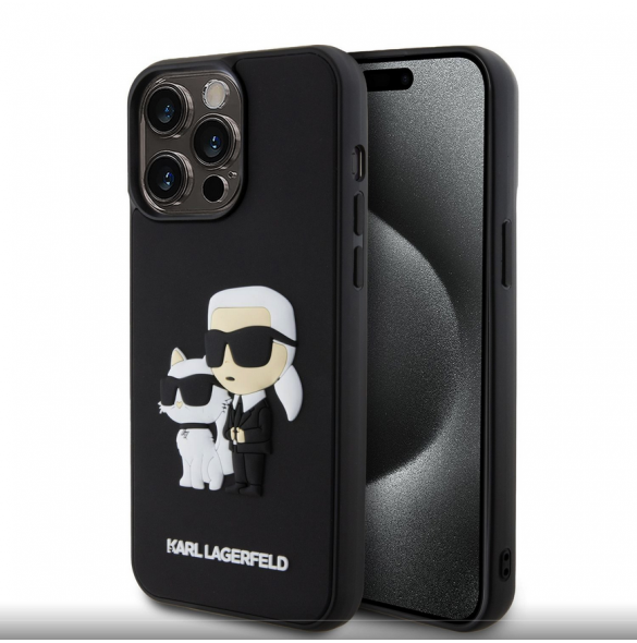 Karl Lagerfeld 3D-gummi Karl och Choupette-fodral till iPhone 14 Pro Max Svart