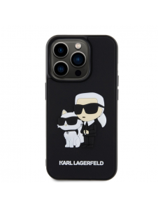 Karl Lagerfeld 3D-gummi Karl och Choupette-fodral till iPhone 14 Pro Svart