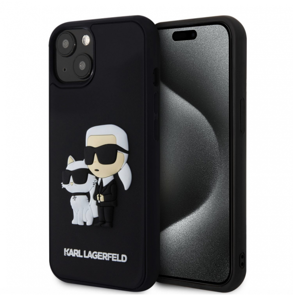 Karl Lagerfeld 3D Gummi Karl och Choupette Fodral till iPhone 14 Svart