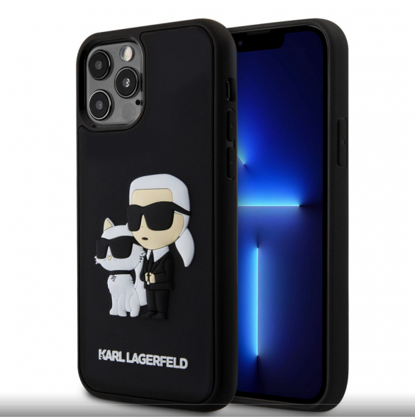 Karl Lagerfeld 3D Gummi Karl och Choupette Fodral för iPhone 12/12 Pro Svart