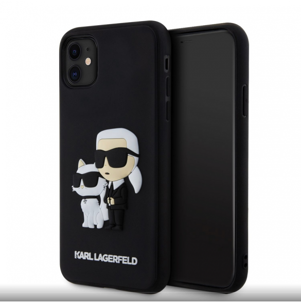Karl Lagerfeld 3D-gummi Karl och Choupette-fodral till iPhone 11 Svart