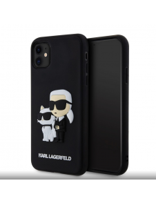 Karl Lagerfeld 3D-gummi Karl och Choupette-fodral till iPhone 11 Svart