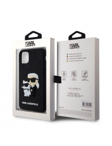 Karl Lagerfeld 3D-gummi Karl och Choupette-fodral till iPhone 11 Svart