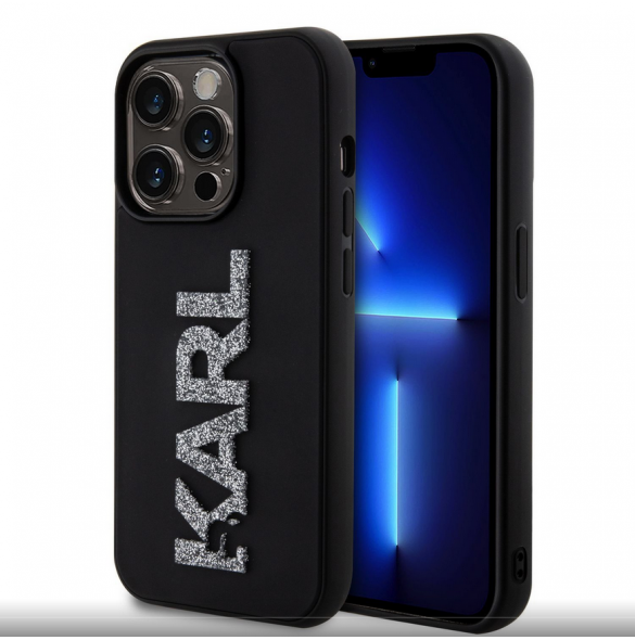 Karl Lagerfeld 3D Gummi Glitter Logo Karl Fodral till iPhone 15 Pro Max Svart