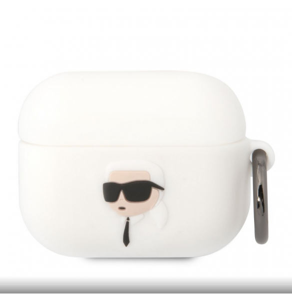Karl Lagerfeld 3D-logotyp NFT Karl Head Silikonfodral för AirPods Pro White