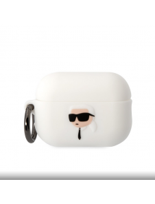 Karl Lagerfeld 3D Logo NFT Karl Head Silikonfodral för AirPods Pro 2 Vit