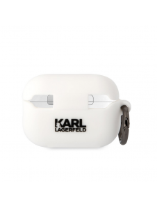 Karl Lagerfeld 3D Logo NFT Karl Head Silikonfodral för AirPods Pro 2 Vit