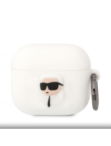 Karl Lagerfeld 3D-logotyp NFT Karl Head Silikonfodral för AirPods 3 White
