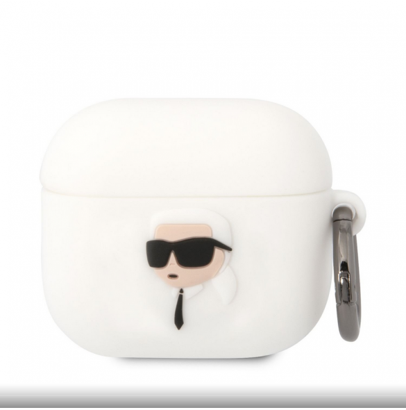 Karl Lagerfeld 3D-logotyp NFT Karl Head Silikonfodral för AirPods 3 White