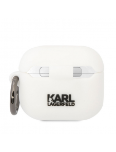 Karl Lagerfeld 3D-logotyp NFT Karl Head Silikonfodral för AirPods 3 White