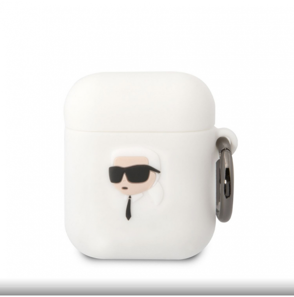 Karl Lagerfeld 3D Logotyp NFT Karl Head Silikonfodral för AirPods 1/2 Vit