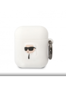 Karl Lagerfeld 3D Logotyp NFT Karl Head Silikonfodral för AirPods 1/2 Vit