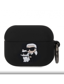 Karl Lagerfeld 3D-logotyp NFT Karl och Choupette Silikonfodral för AirPods Pro Black