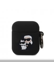 Karl Lagerfeld 3D-logotyp NFT Karl och Choupette silikonfodral för AirPods 1/2 svart