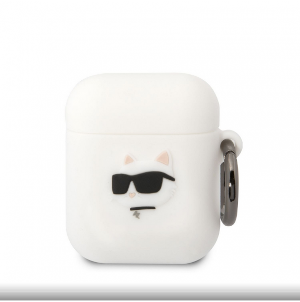 Karl Lagerfeld 3D-logotyp NFT Choupette Head silikonfodral för AirPods 1/2 vit