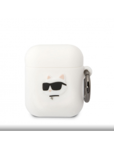 Karl Lagerfeld 3D-logotyp NFT Choupette Head silikonfodral för AirPods 1/2 vit