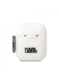 Karl Lagerfeld 3D-logotyp NFT Choupette Head silikonfodral för AirPods 1/2 vit